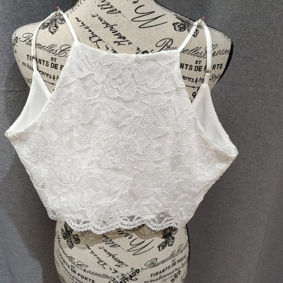 Lulu's crop top white lace lined lace up back small festival - Picture 2 of 3